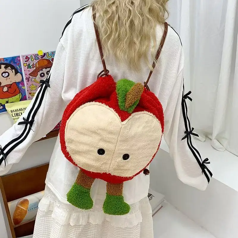 Anime Love and Deepspace Caleb Cosplay Fluffy Apple Drawstring Backpack Cartoon Shoulders Bag Large Capacity Knapsack Xmas Gift