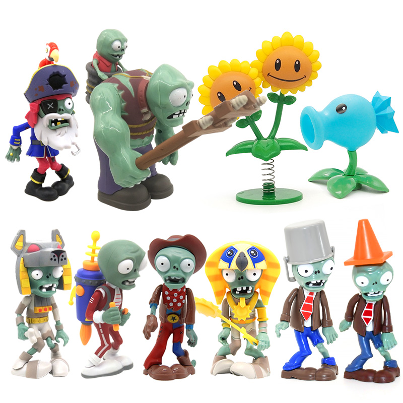 植物対2の巨大なゾンビペアラジャーパック、ゾンビトイセット、漫画の装飾図、柔らかいシリコーン、男の子のための誕生日プレゼント、10個