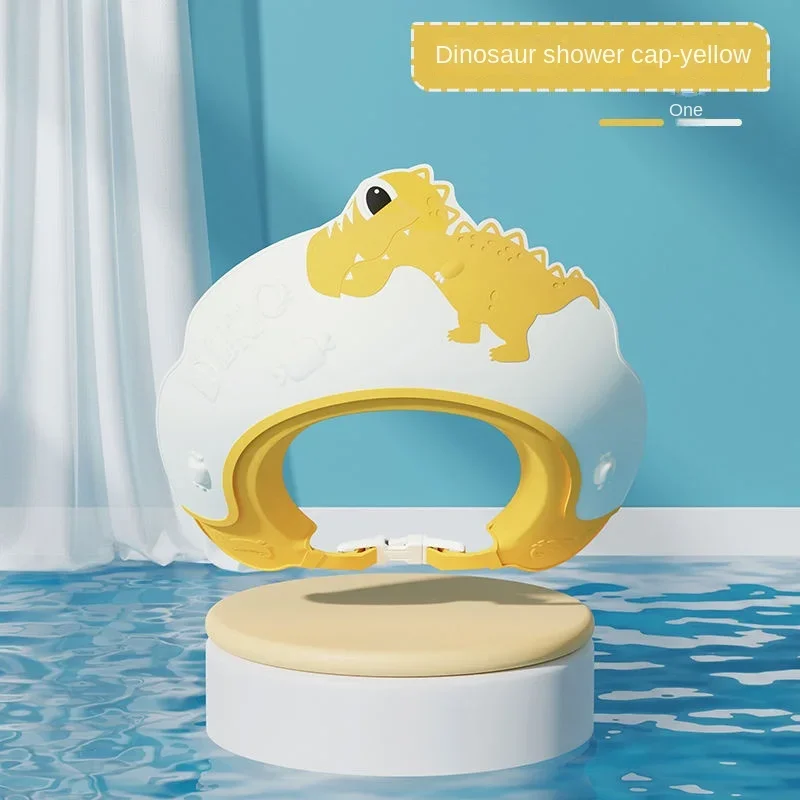 Bebê de borracha macia à prova dwaterproof água shampoo boné crianças shampoo artefato bebê shampoo boné protetores de ouvido ajustáveis padrão dinossauro