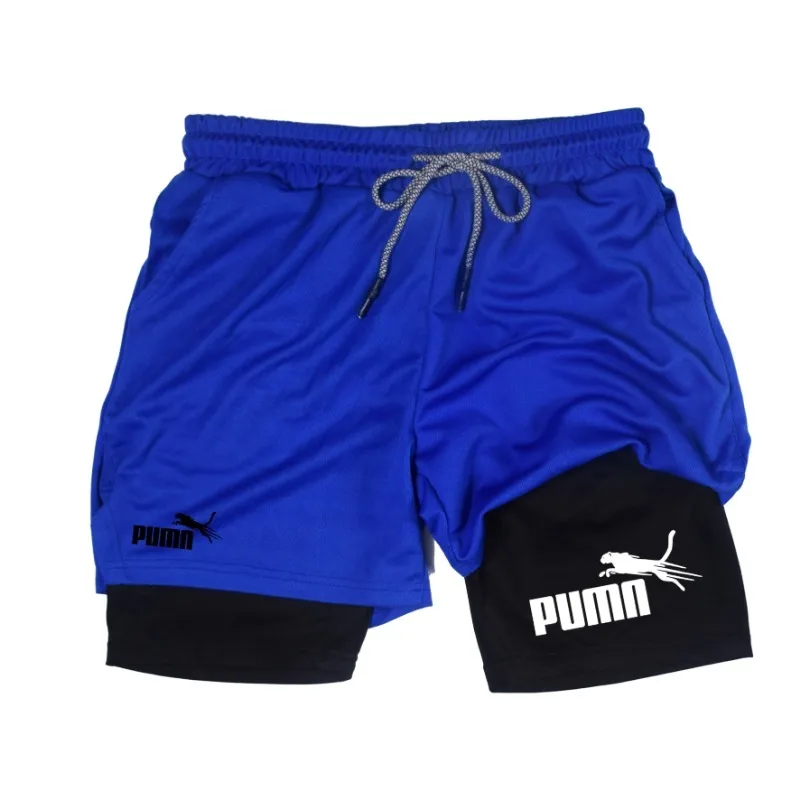 Verão respirável dois-em-um shorts de dupla camada shorts de compressão elástica masculina de secagem rápida multi-funcional shorts M-3XL