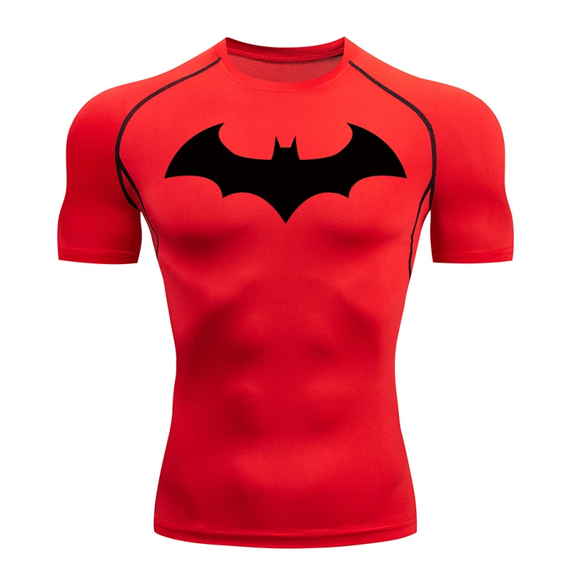 バットグラフィック圧縮シャツ男性用半袖ラッシュガードジムトレーニングランニング Tシャツ夏アスレチック速乾 Tシャツトップス