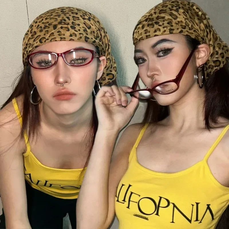 Pañuelo con estampado de leopardo para chica picante, pañuelo cuadrado de satén fino DIY Hip-hop Y2K, diadema para mujer, diadema para mujer, pañuelo envolvente