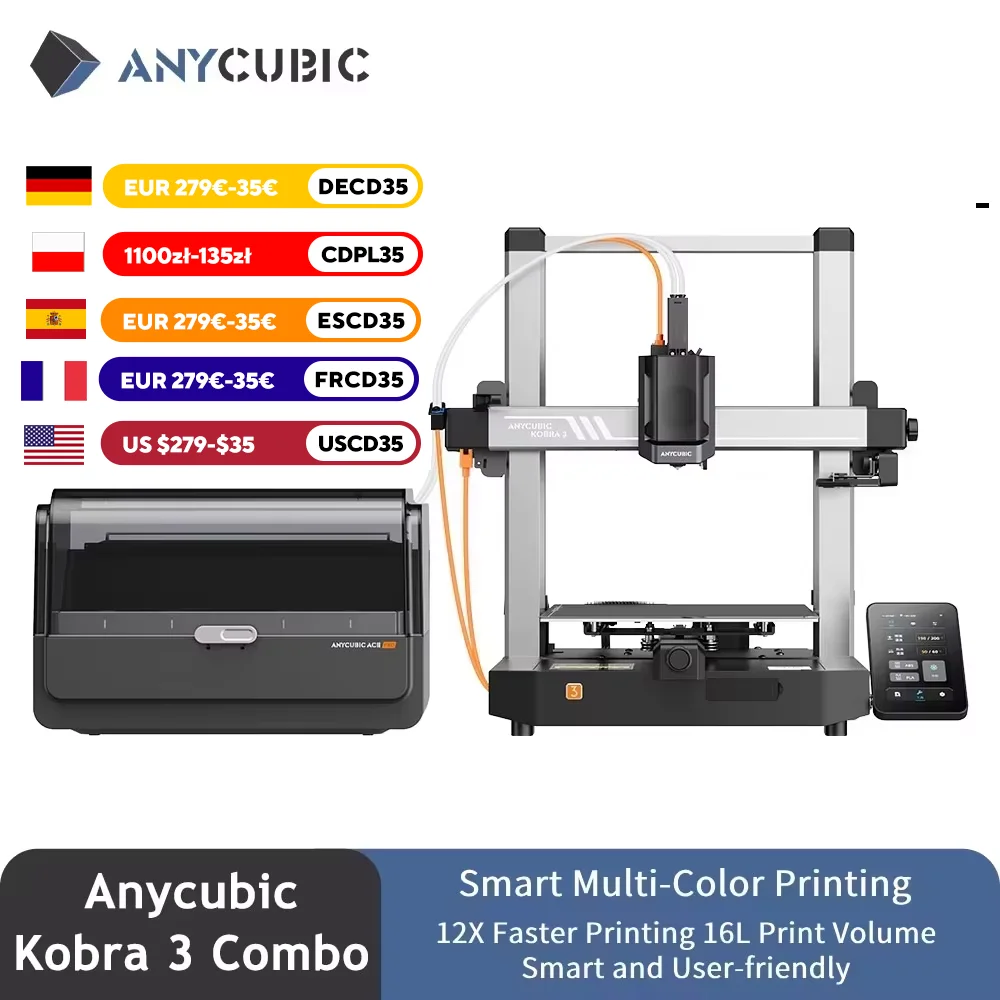 ANYCUBIC Kobra 3 Combo Impressora 3D FDM multicolorida Max 600 mm/s Velocidade de impressão Tamanho de construção 250x250x260mm