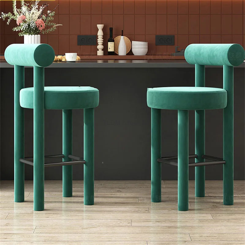 Modern Minimalist Bar Chairs Bar Furniture Light Luxury Velvet Bar Stool Home Makeup Vanity High Stools Hight Table Bar Chair