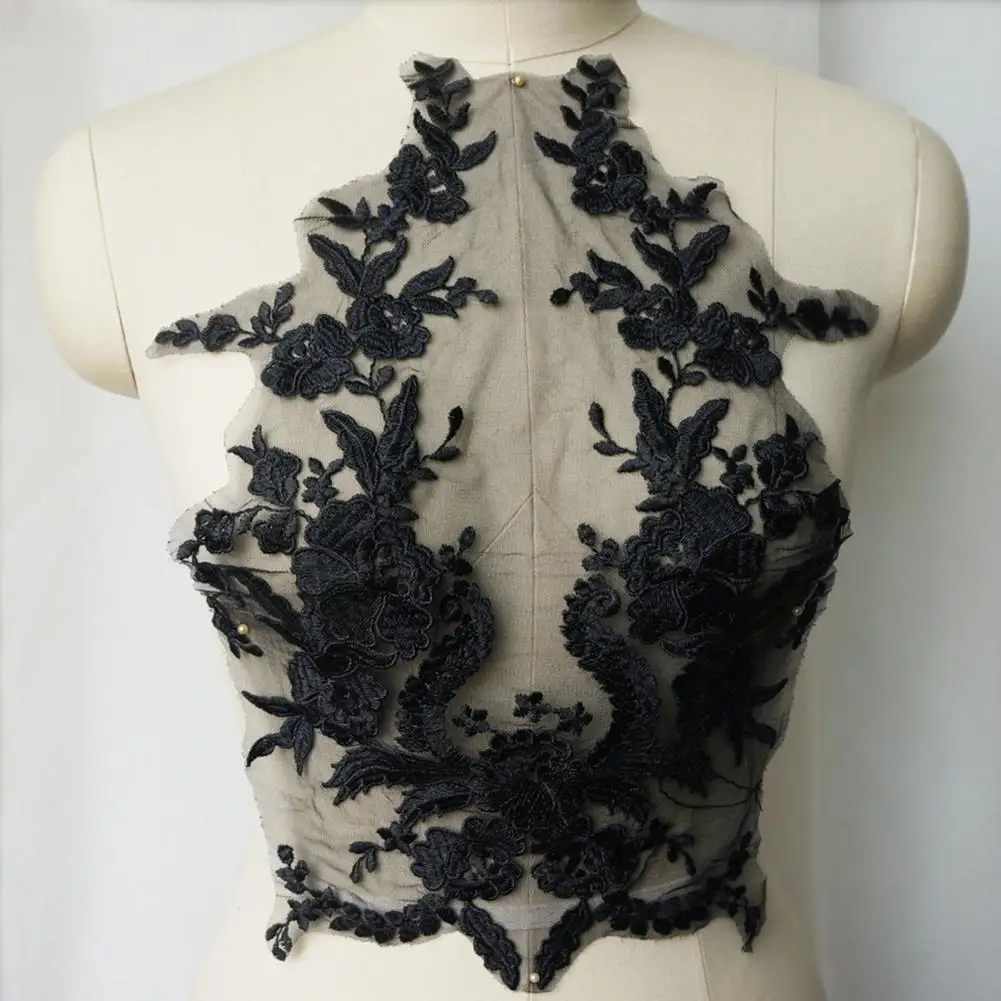 Cuello falso de tela bordada, banda de cuello falso, Apliques de encaje de costura, cuello de tela de flores, cuello trasero para ropa DIY