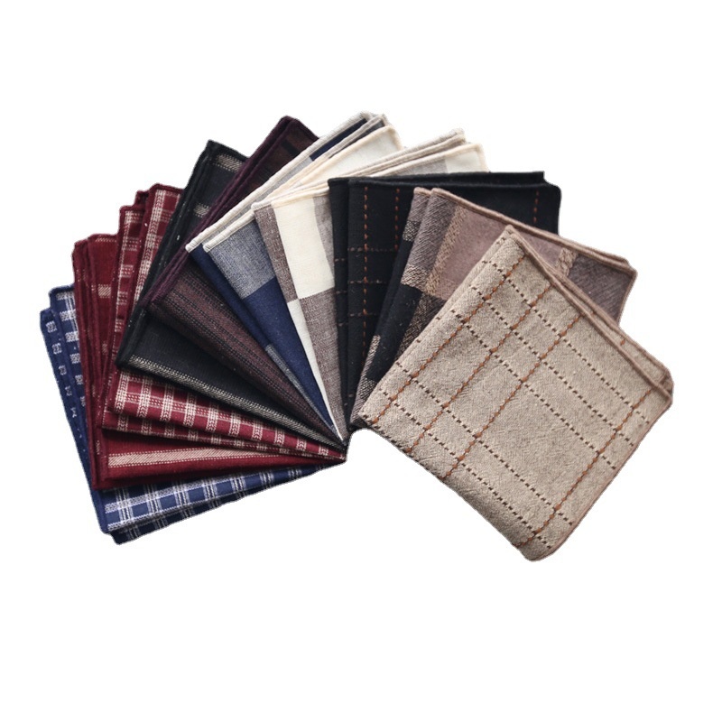 24*24ซม.ผ้าฝ้ายชุดพ็อกเก็ตสแควร์ลายสก๊อตลาย Sapu Tangan Polos ง่ายผ้าเช็ดตัวเจ้าบ่าวจัดงานแต่งงาน Hanky
