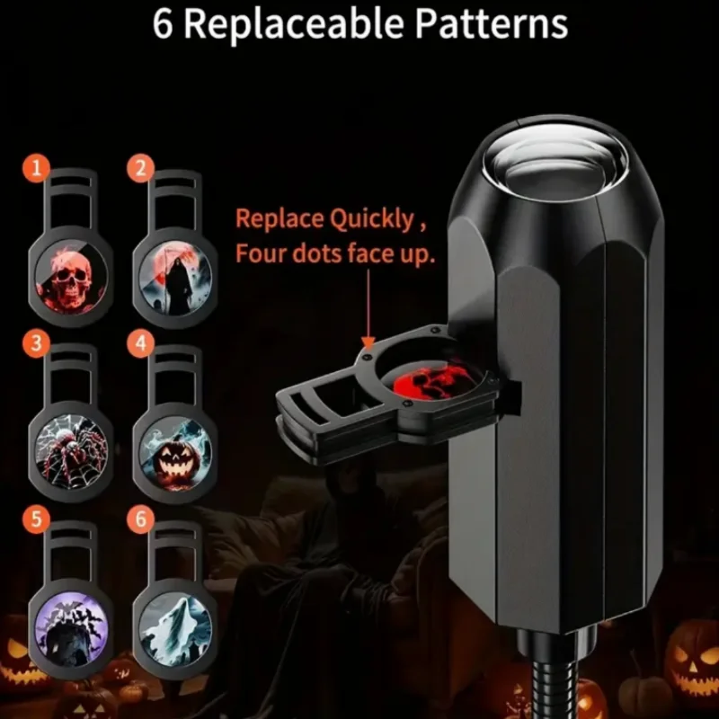 Projektor LED USB z 6 wzorami projekcji - Regulowane lampki nocne USB do dekoracji na Halloween