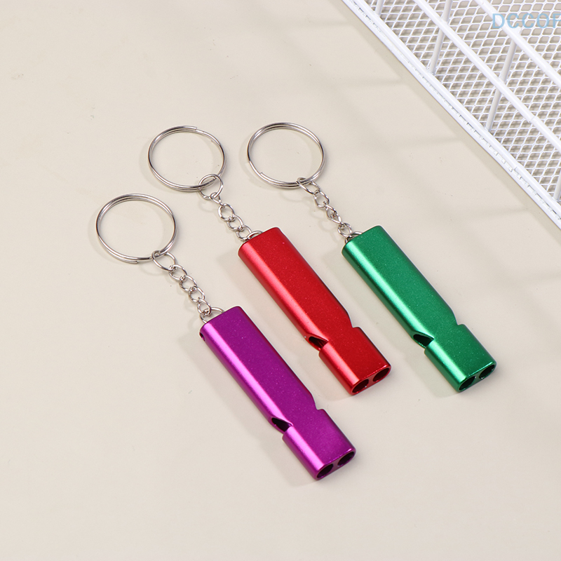 2Pcs Portable Aluminum Safety Whistle Double Pipe Whistle Keychain High Decibel Outdoor Camping Multifunction Survival Whistle
