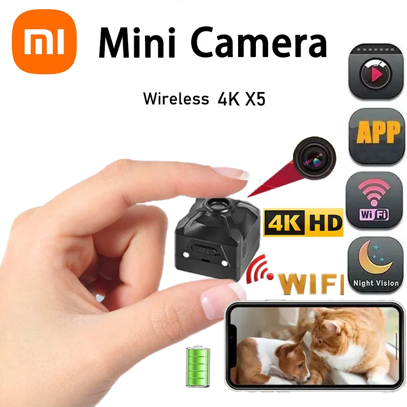 Xiaomi 4K cámara inalámbrica Mini WiFi IP/AP Monitor remoto batería recargable detección de movimiento videocámaras portátiles hogar al aire libre