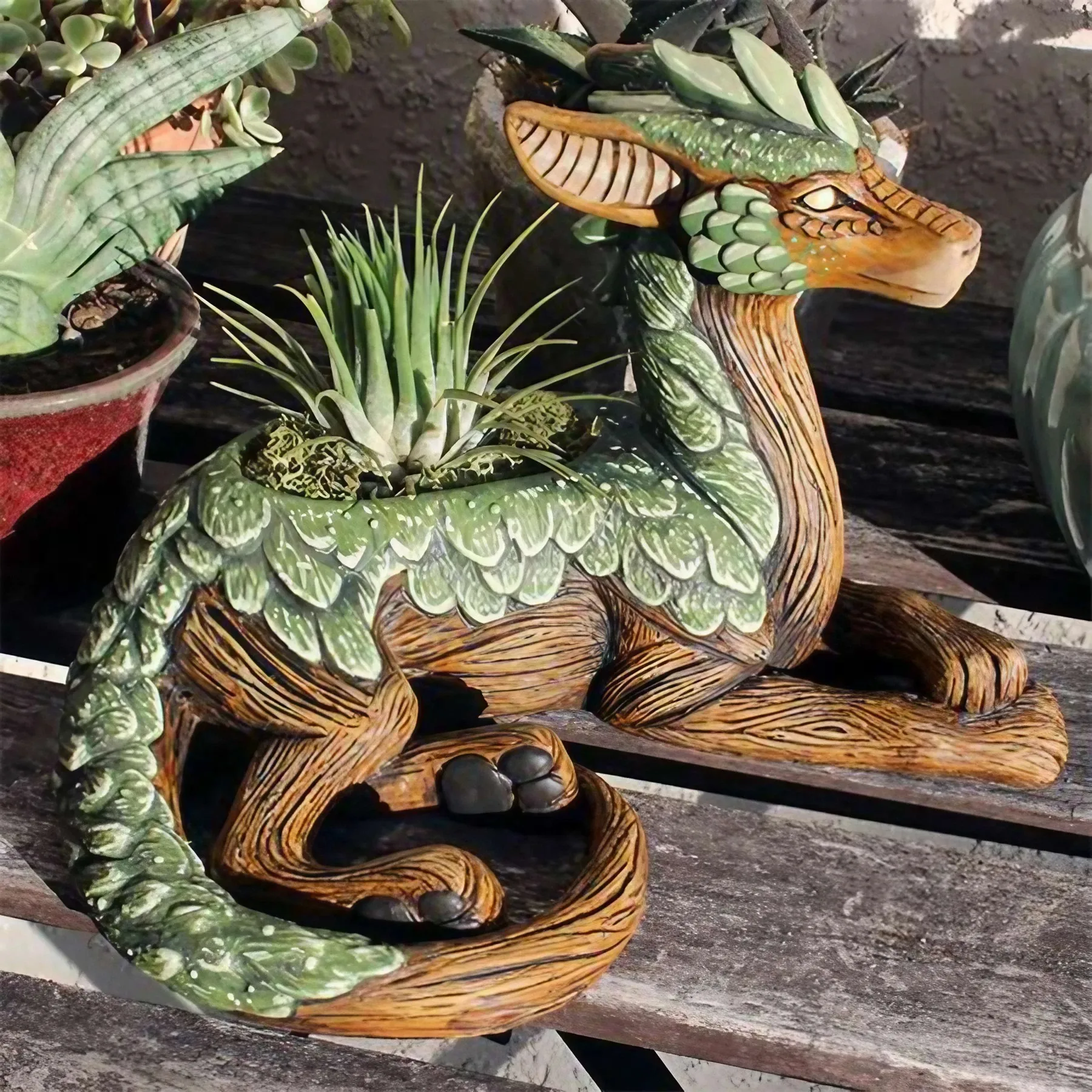 Kreativer Drachenbaum-Pflanzer, saftiger Pflanzer, Gartenstatue, Kunstharz-Geschenk für Naturliebhaber, perfekt für Freunde und Familie