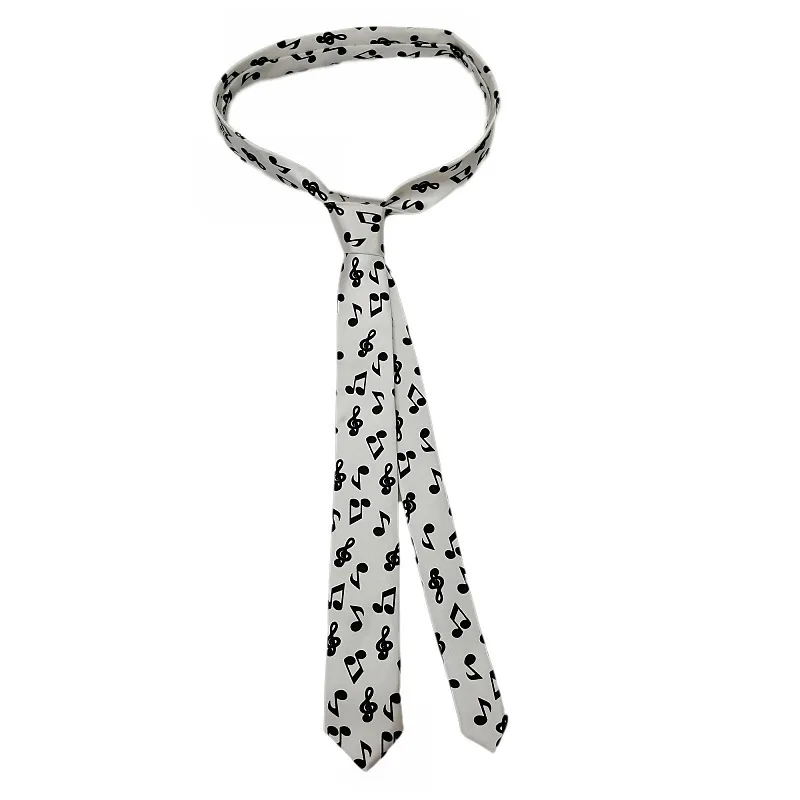 5CM Notes de musique classiques imprimé cravate soyeuse cravates étroites mince lisse Piano guitare cravate Simple à la mode unisexe cravates cadeau