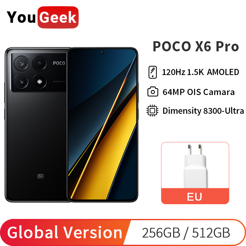 POCO-Smartphone Versão Global, Dimensão 8300-Ultra, 5G, 1.5K Flow AMOLED DotDisplay, 64MP, 67W, NFC, Carregamento Turbo, 6.67 ", X6 Pro