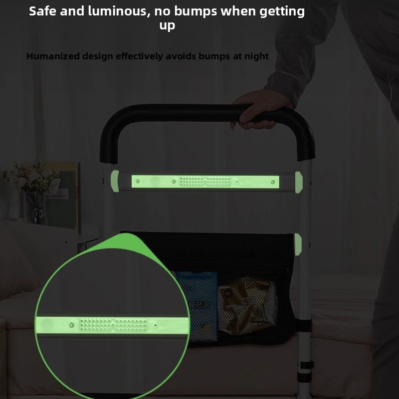 Guardrail luminoso para cama de chamada, para adultos idosos, prevenção de queda, alça de corrimão de cama com bolso de armazenamento para casa