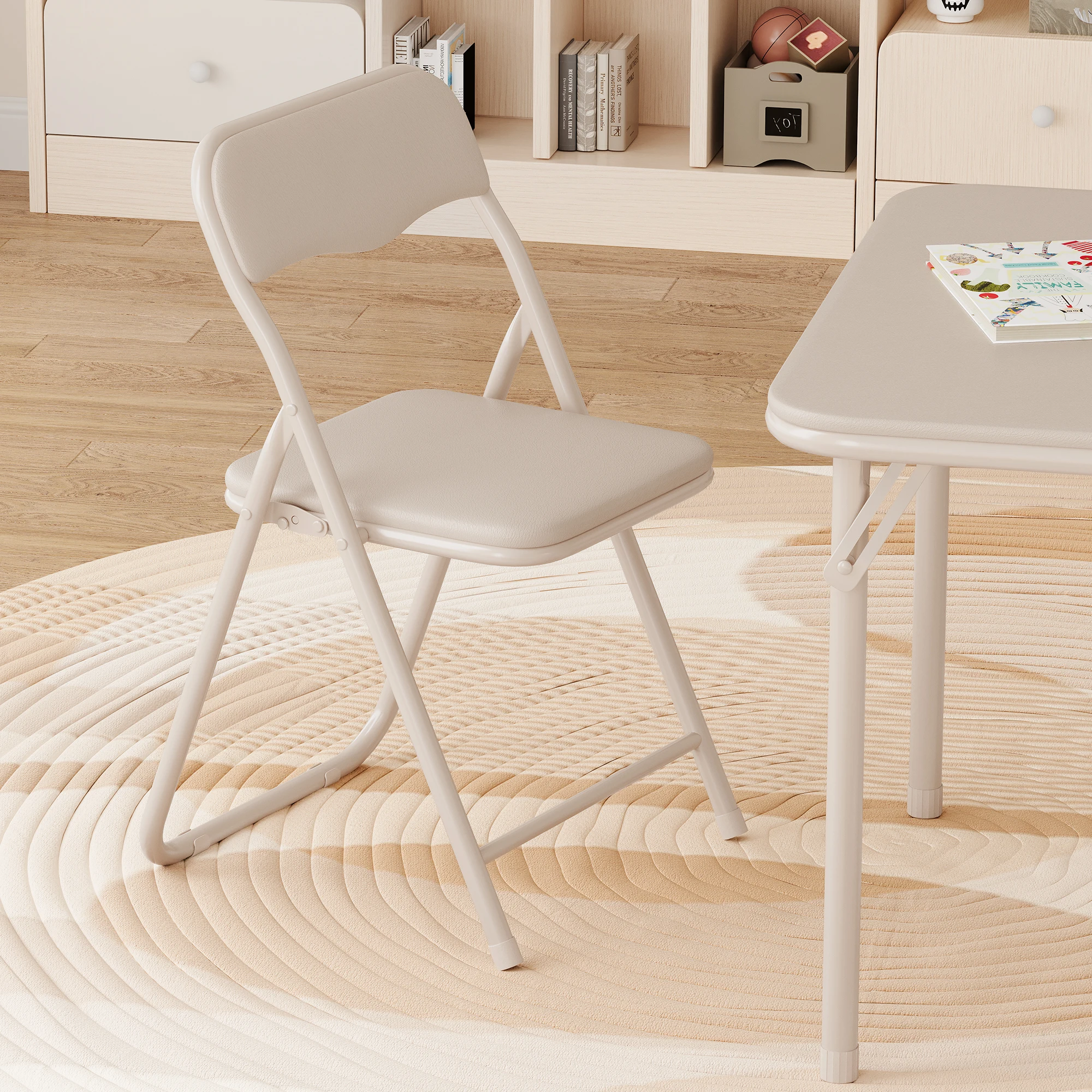 Boys and Girls Folding Table and Chairs Set of 3 Portable Table and Chair with PU Soft Cushion for Eating, Reading and Playing