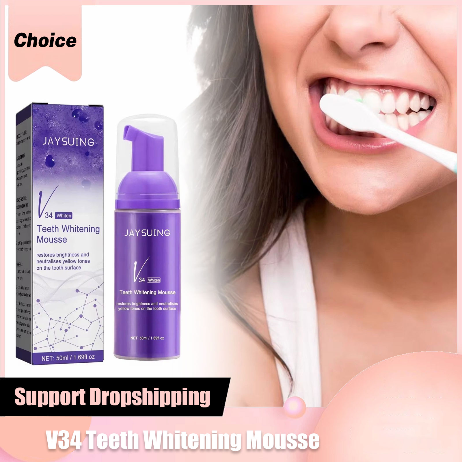 Mousse de clareamento dental v34 cor esmalte dental cuidados limpeza profunda manchas remoção de melanina creme dental de espuma de branqueamento 50ml