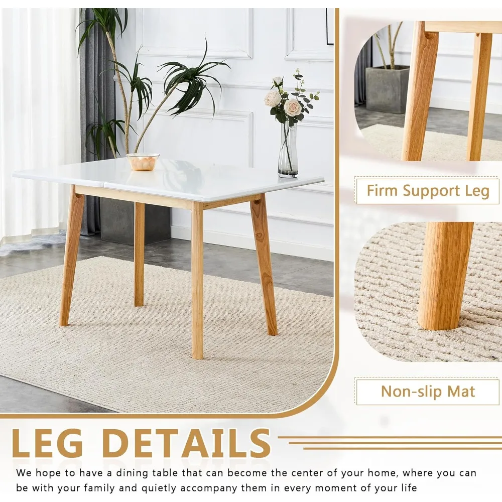 5 Piece Dining Table Set,Folding Dining Table with Chairs Set,35.4-47.2" Small Kitchen Table Set for 4,Marble Dining