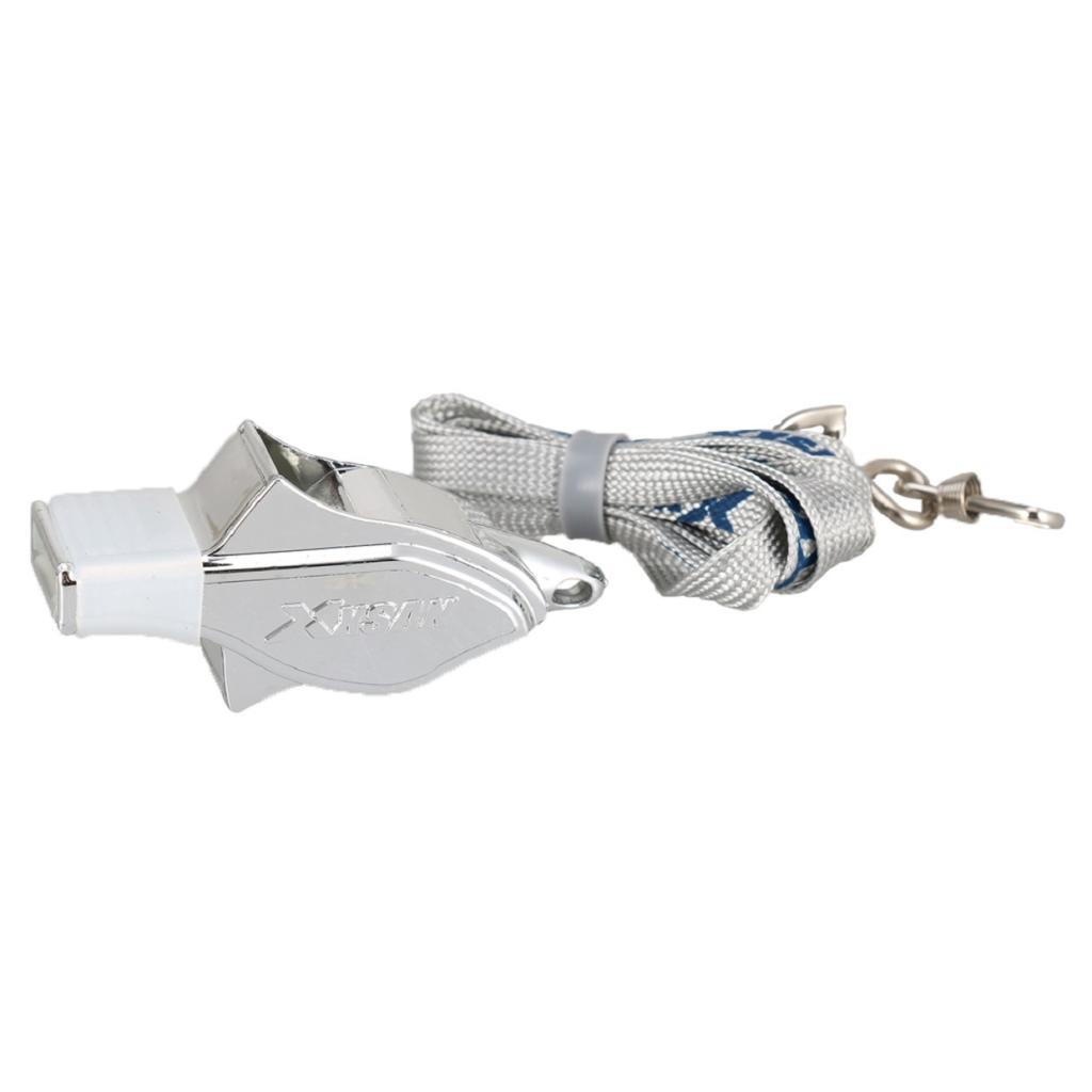 Metal árbitro apito com cordão para esportes, extra alto
