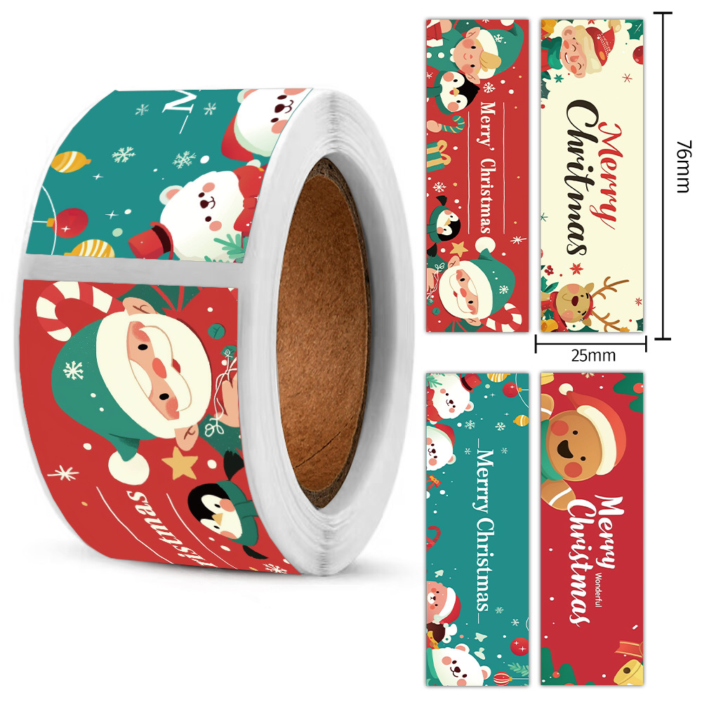 120pcs Christmas Stickers Roll - Cute Santa Polar Bear, Merry Christmas - for Gift Wrapping,  Packaging - Paper-Based
