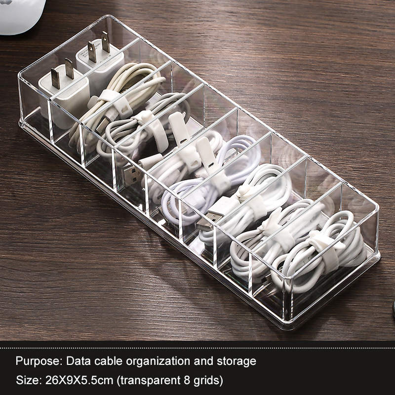 1PC ข้อมูลกล่องเก็บสายเคเบิลสายชาร์จโทรศัพท์มือถือ Charger Desktop Organizer เครื่องมือการจัดการสายเคเบิลพร้อมฝาครอบกล่องกันฝุ่น