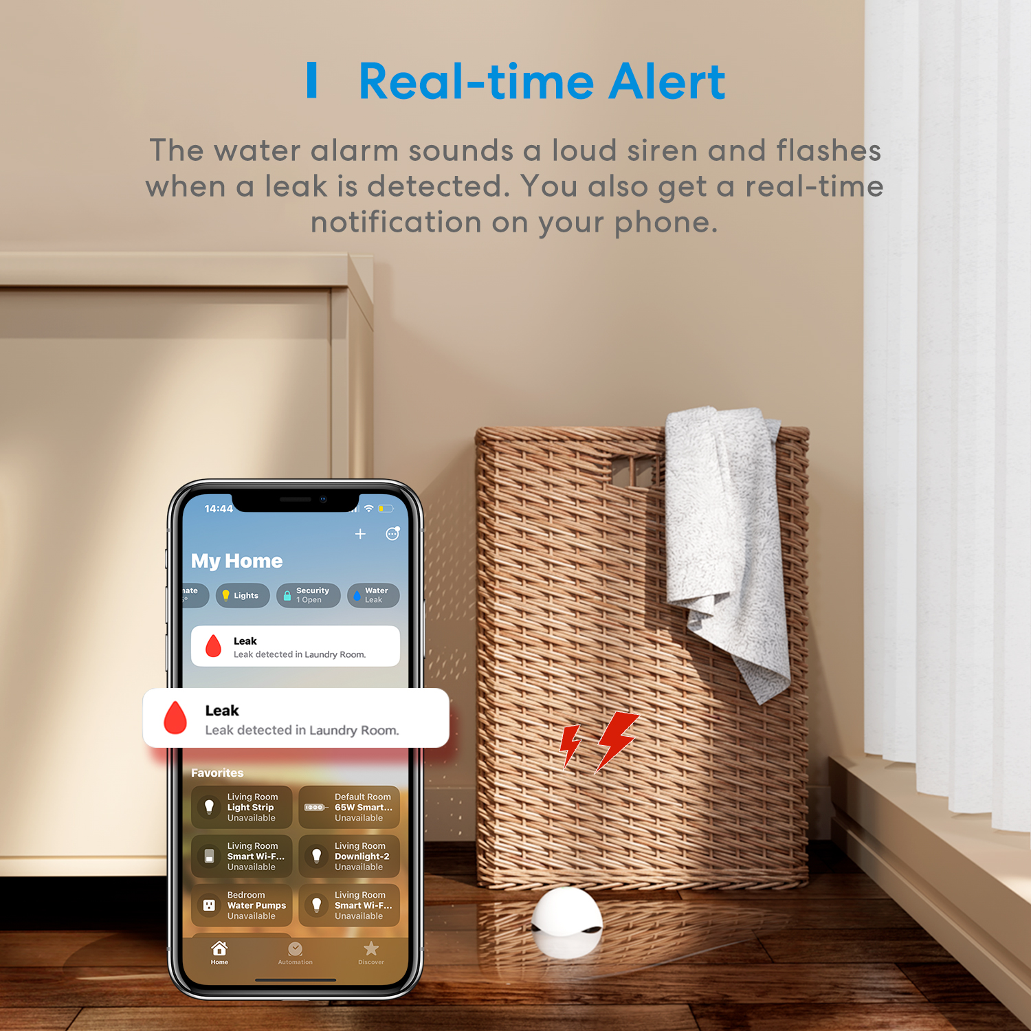 Meross HomeKit WiFi Smart Wasserlecksensor Drahtloser Detektor Wasserleckalarm Sicherheit Funktioniert mit Alexa SmartThings