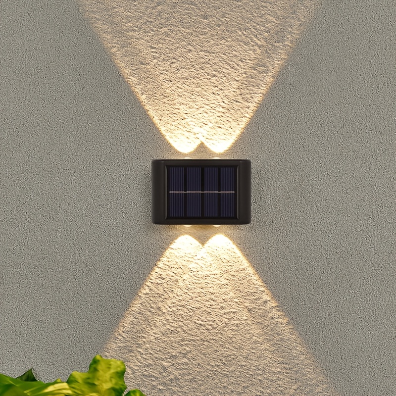 1/2/4/6 Stück, 4 LEDs Solar-Auf- und Ab-Leuchte, leuchtende Wandleuchte, Außenwand, konvexer Spiegel, Modellierung, Gartenwand, dekoratives Licht
