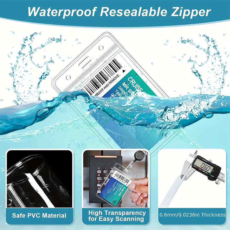 Black Retractable Badge Reel Set with Lobster Clasp and Waterproof PVC Card Holder, Durable Lanyard, for Work ID and Name Tags