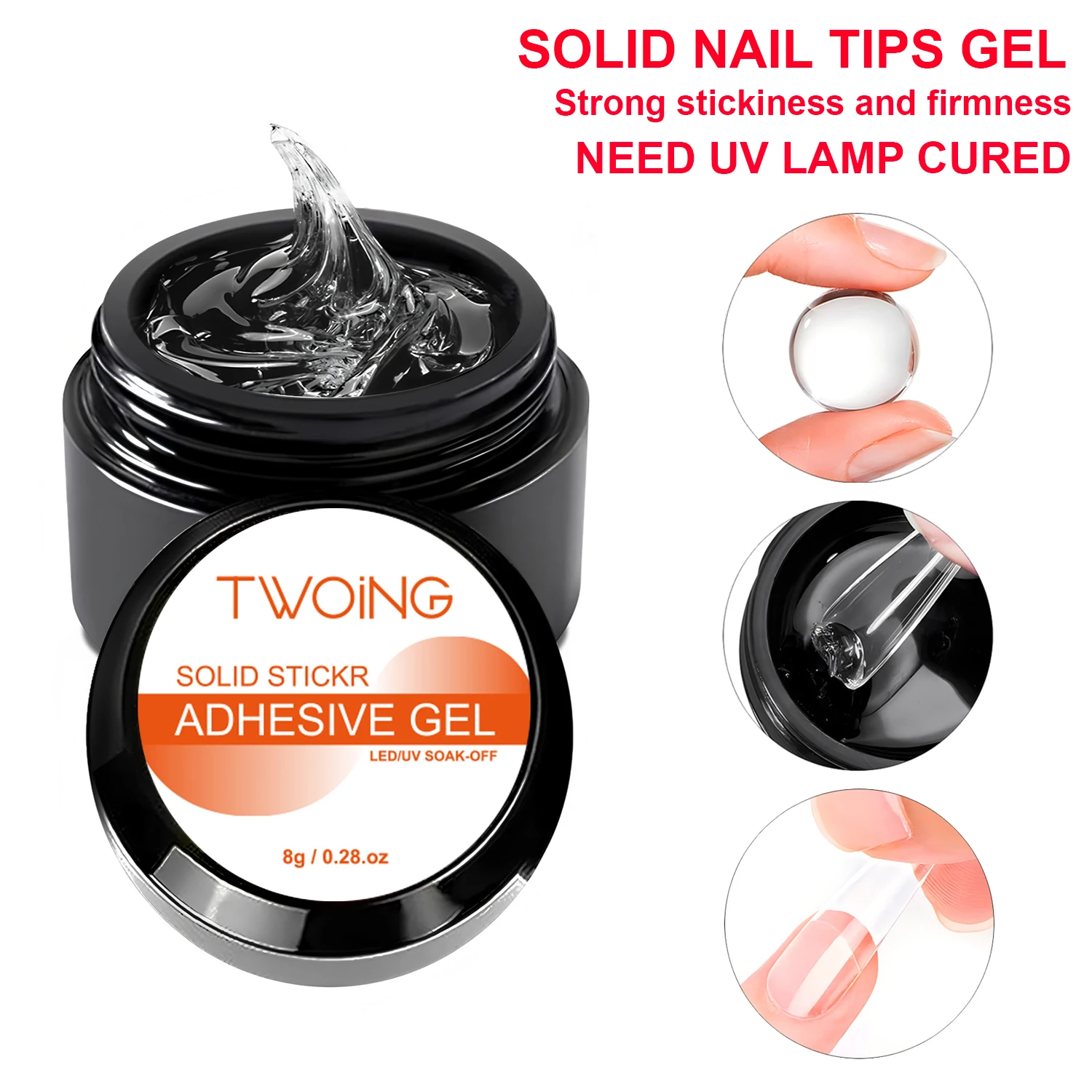 TWOING 8g Wielofunkcyjny Żel do Paznokci w Sztyfcie - Żel do Paznokci Nieprzywierający do Rąk, Żel do Cyrkonii do Manicure DIY w Domu, Długotrwały