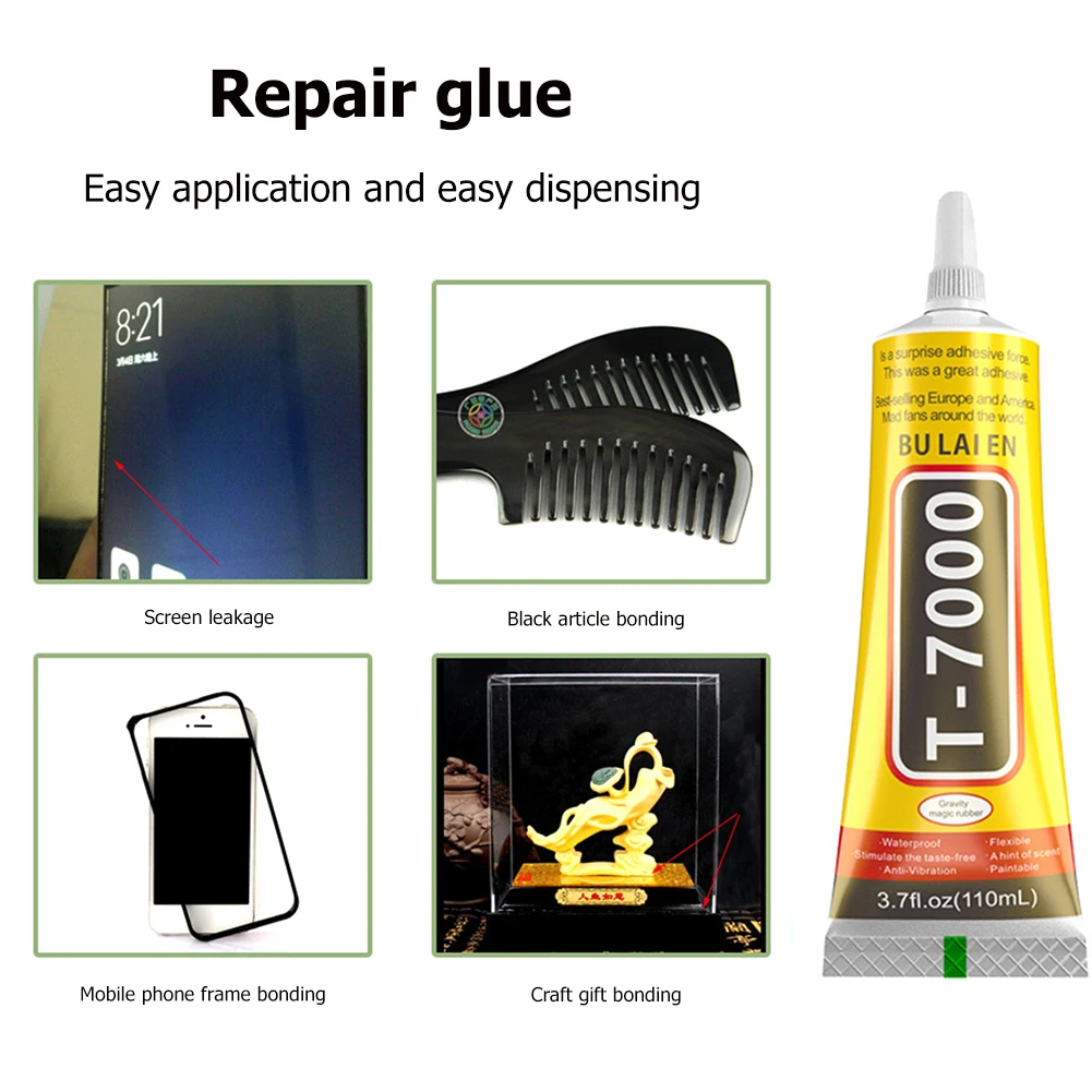 15/25/50/110ML T7000 Black Glue for Phone Mobile Screen DIY Repair Adhesive With Precision Applicator Tip LCD Display Repair