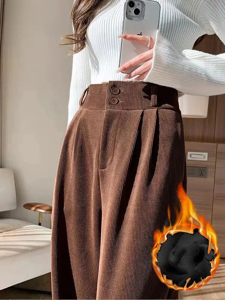 Hohe Taille Plus Samt Breite Bein Hosen Casual Winter Warme Gerade Pantalones Koreanische Mode Verdicken Oversize 4xl Jogginghose Neue