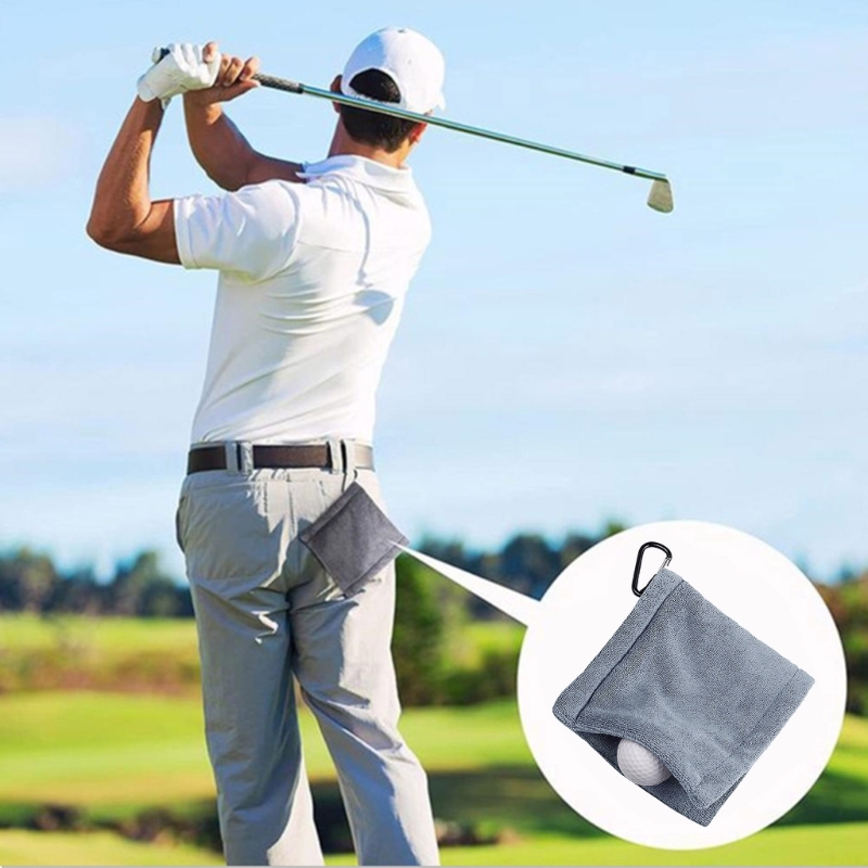 Toalha golfe quadrada, tecido microfibra, ferramenta limpeza toalha golfe com mosquetão, clipe resistência,