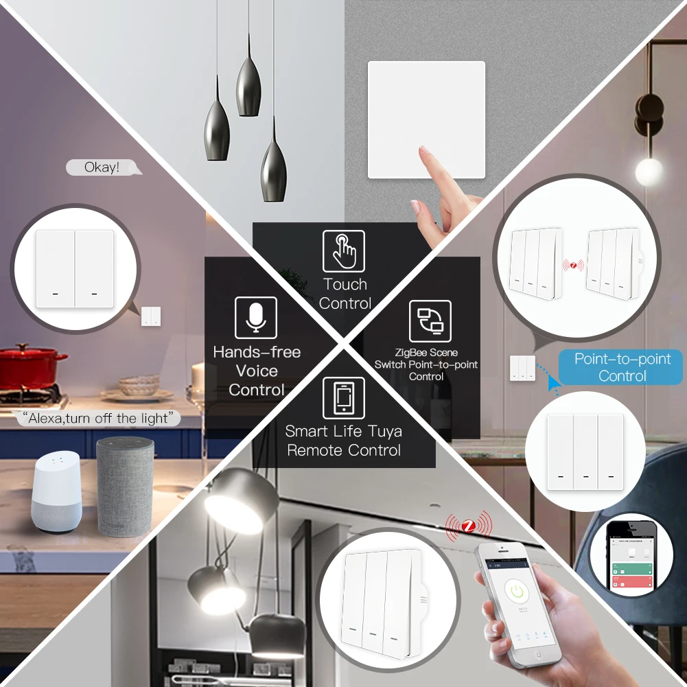 송신기 키트가 있는 MOES Tuya ZigBee 조명 스위치, 중성선 없음 정전용량 필요 없음 Alexa Google 홈 스마트 라이프와 함께 작동