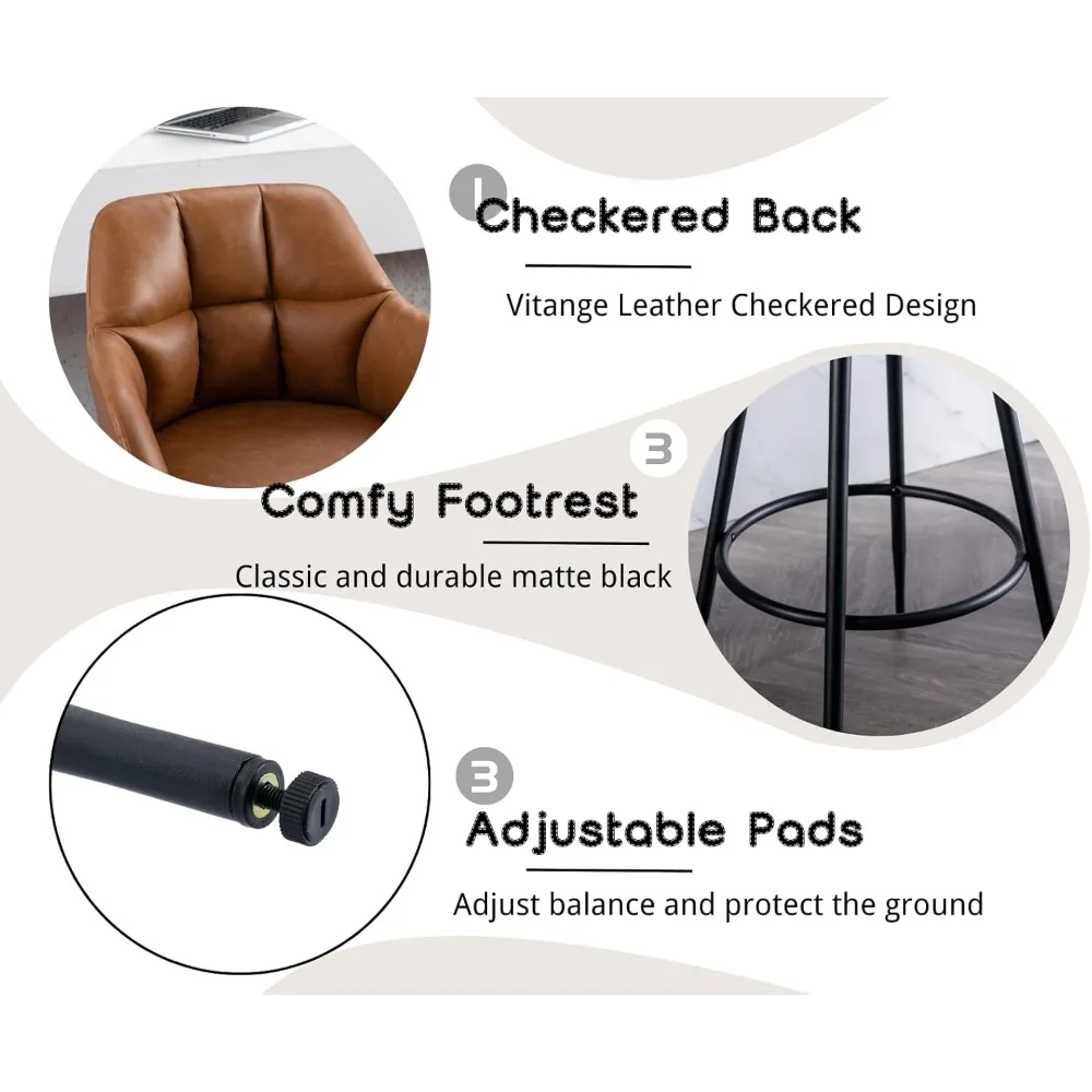 Modern Bar Stools Set of 2 Bar Height Barstools with Back and Arms High Bar Chairs with Metal Footrest Leather Upholstere