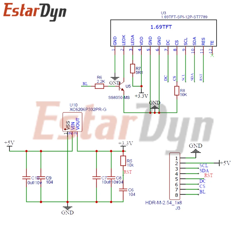 1.69 TFT LCD IPS Modulo schermo a colori 1.69 "ST7789 Scheda driver controller Interfaccia SPI 240*280 240x280