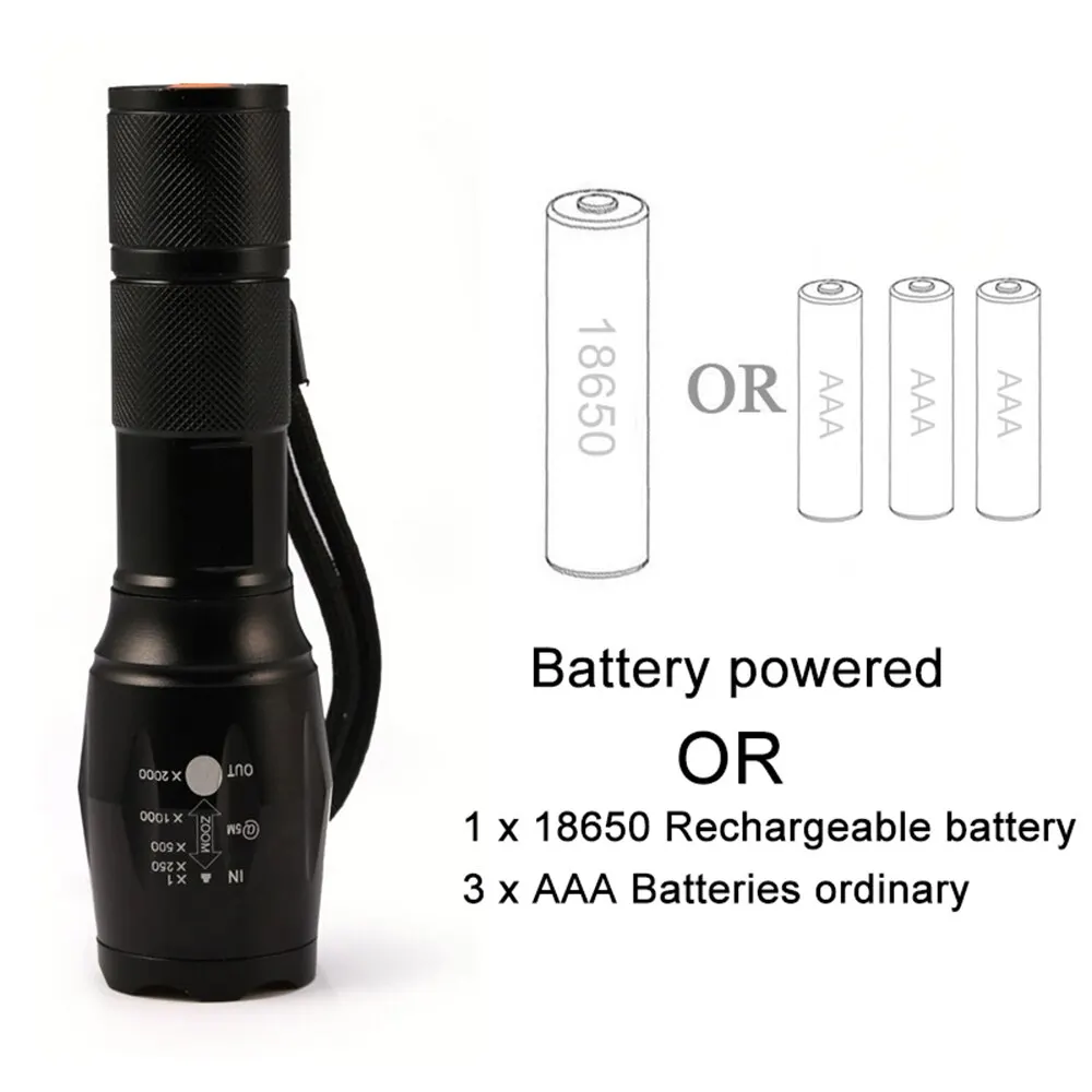 Linternas Led de alta potencia, antorcha para acampar, 5 modos de iluminación, aleación de aluminio, luz con zoom, Material impermeable, utiliza 3 pilas AAA