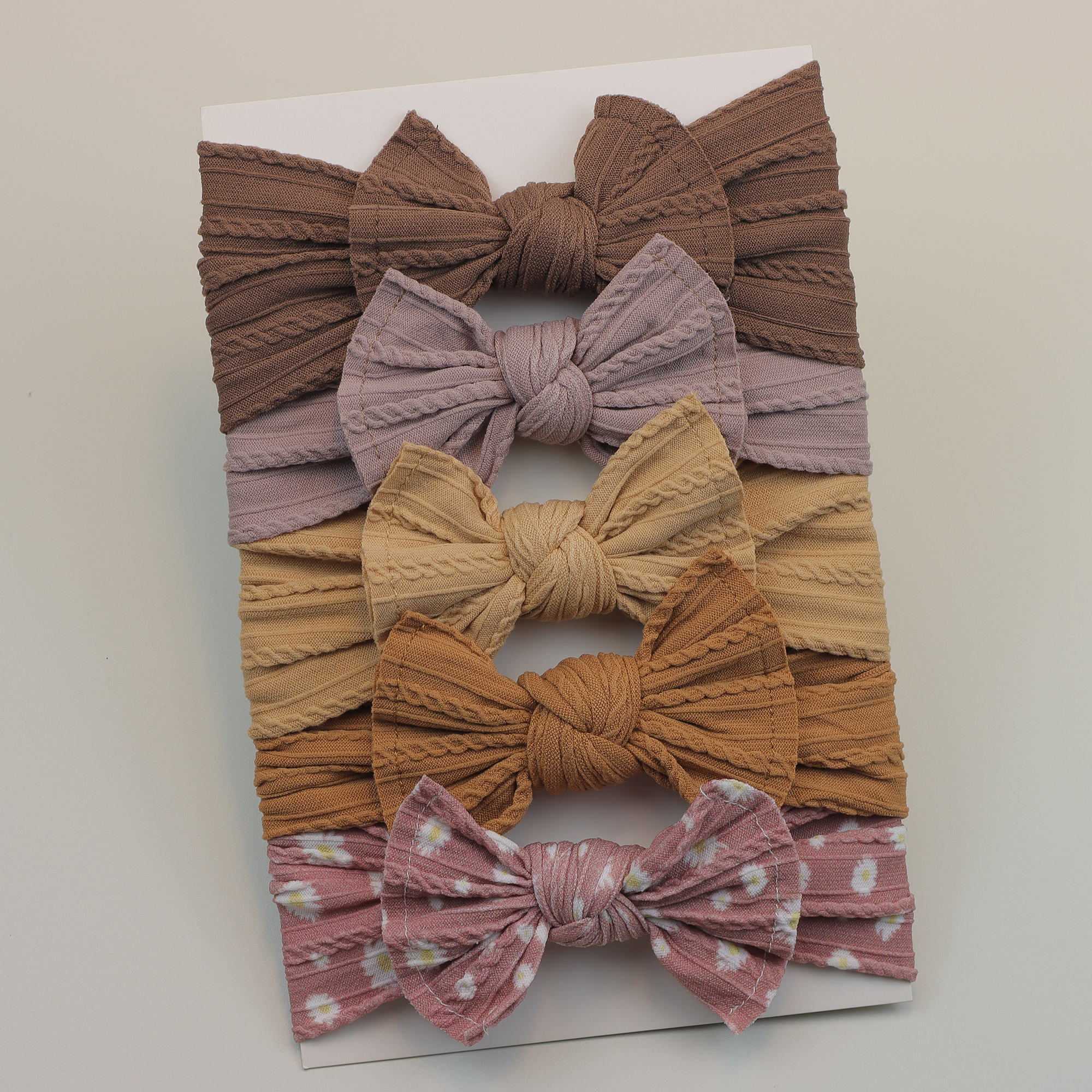 5 шт./лот, вязаный бант, детские повязки на голову, эластичная нейлоновая повязка на голову для маленьких девочек, детский тюрбан, аксессуары для волос для новорожденных