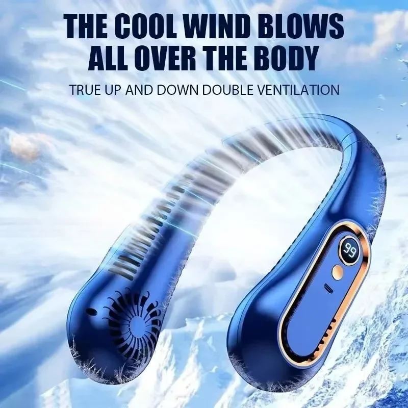Ventilador sin aspas para el cuello, Mini ventilador silencioso portátil de larga duración con carga Usb, pantalla Digital para estudiantes, deportes y oficina, potencia de 5 velocidades