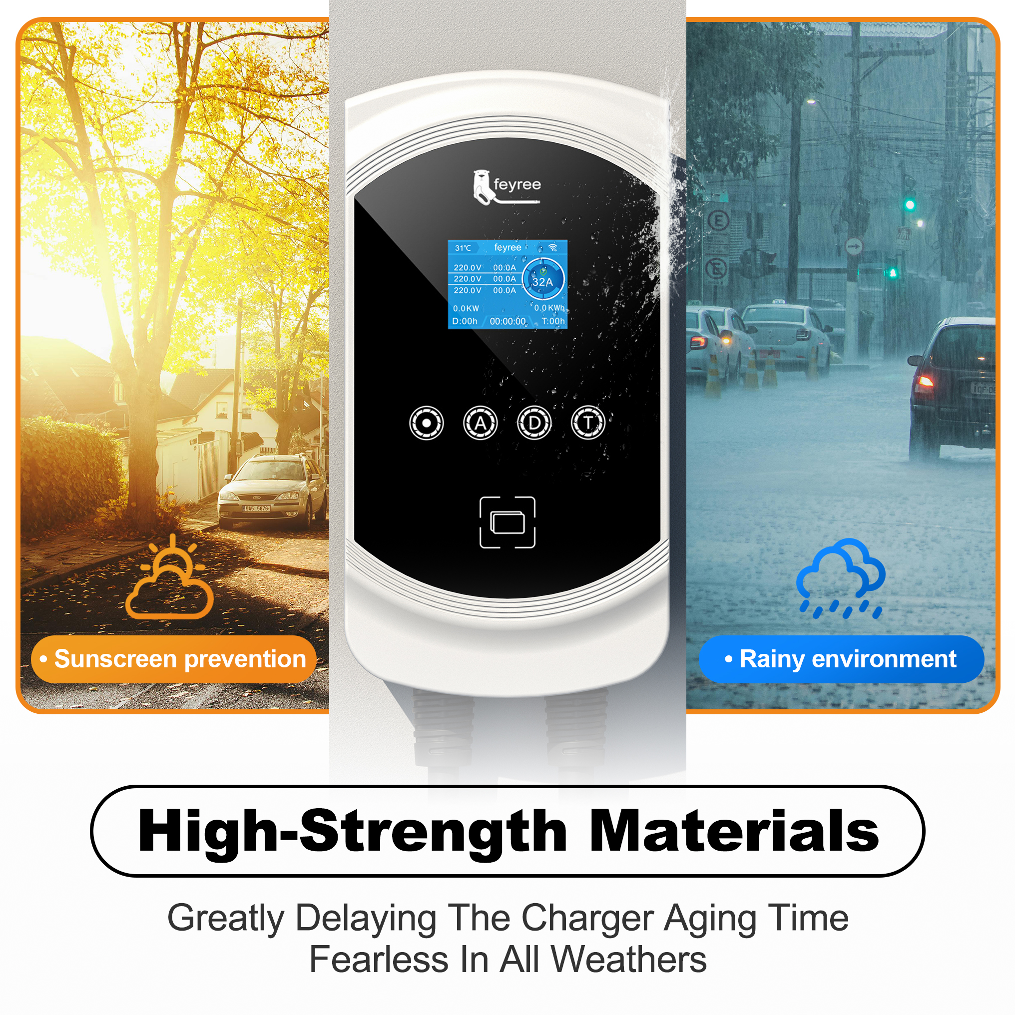 Feyree ev carregador type2 cabo 32a 7.6kw branqueamento de carga dinâmica evse wallbox função app 11kw 22kw estação de carregamento carro elétrico