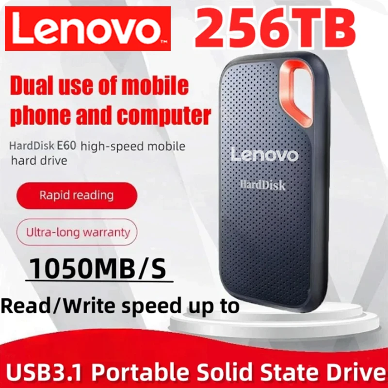 Lenovo-disco duro externo SSD móvil E60, dispositivo de almacenamiento HDD, 2TB, 6TB, 8TB, 256TB, USB 3,1, HD, para portátil, PS5
