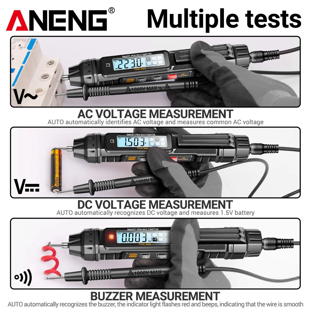 ANENG A3005 ปากกามัลติมิเตอร์แบบดิจิตอล Professional Mini AC/DC แรงดันไฟฟ้า 4000 นับเมตรความต้านทาน NCV Ohm เครื่องทดสอบไดโอดเครื่องมือ