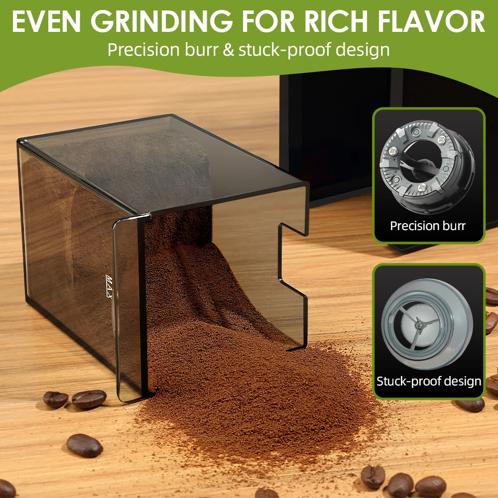 Moedor de café elétrico automático, moinho de rebarbas, moagem de grãos de café com 28 configurações de moagem para espresso, imprensa francesa, 2-12 copos