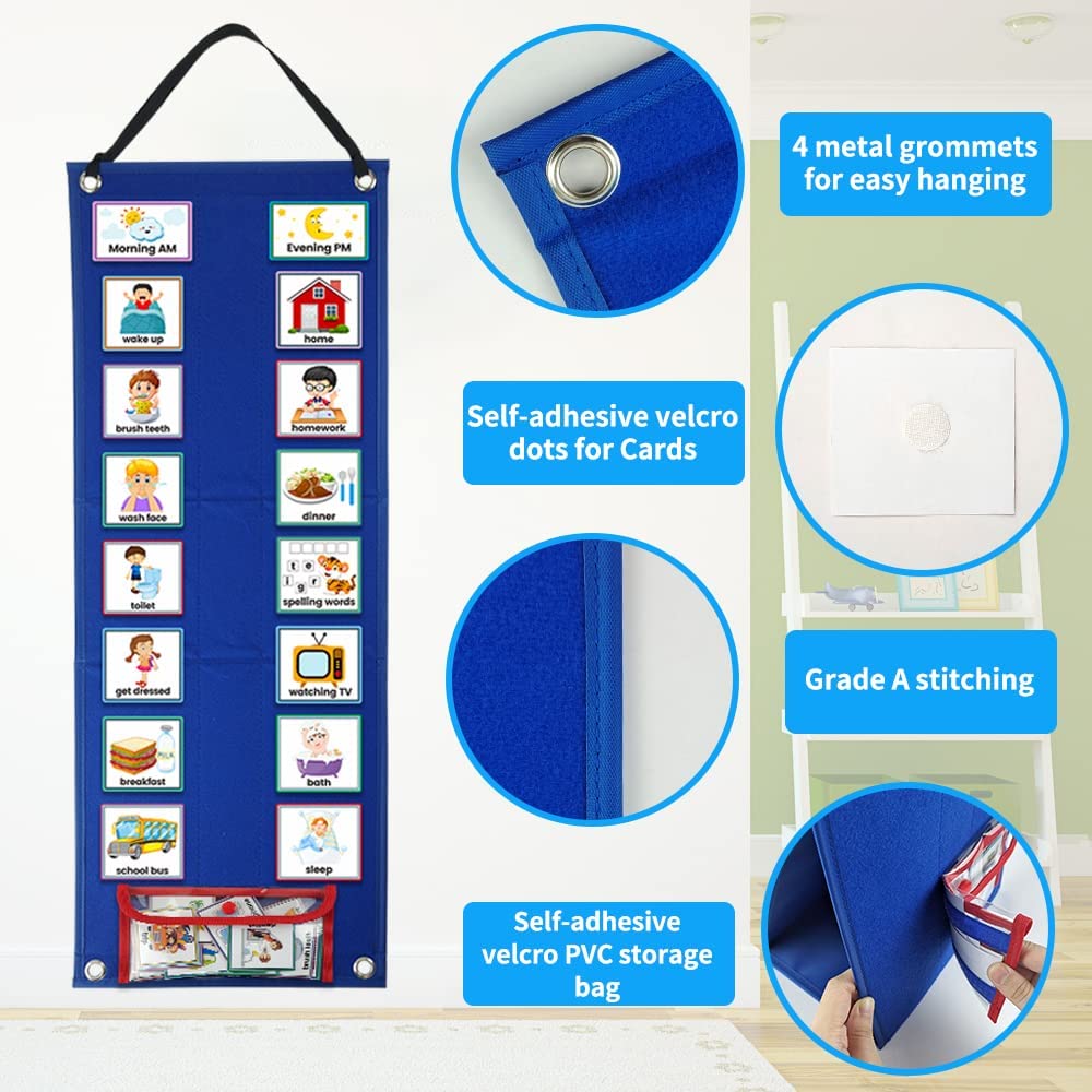 Tableau visuel du calendrier quotidien pour enfants, 70 cartes, avec tableau de poche pour autisme, matériaux, jouet éducatif d'apprentissage Montessori