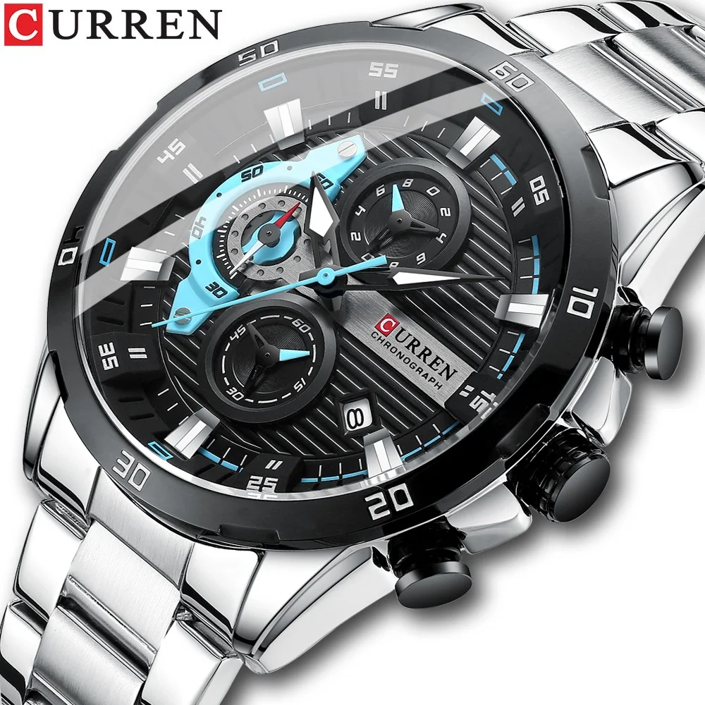 CURREN montres en acier inoxydable pour hommes mode créative cadran lumineux avec chronographe horloge mâle montres décontractées