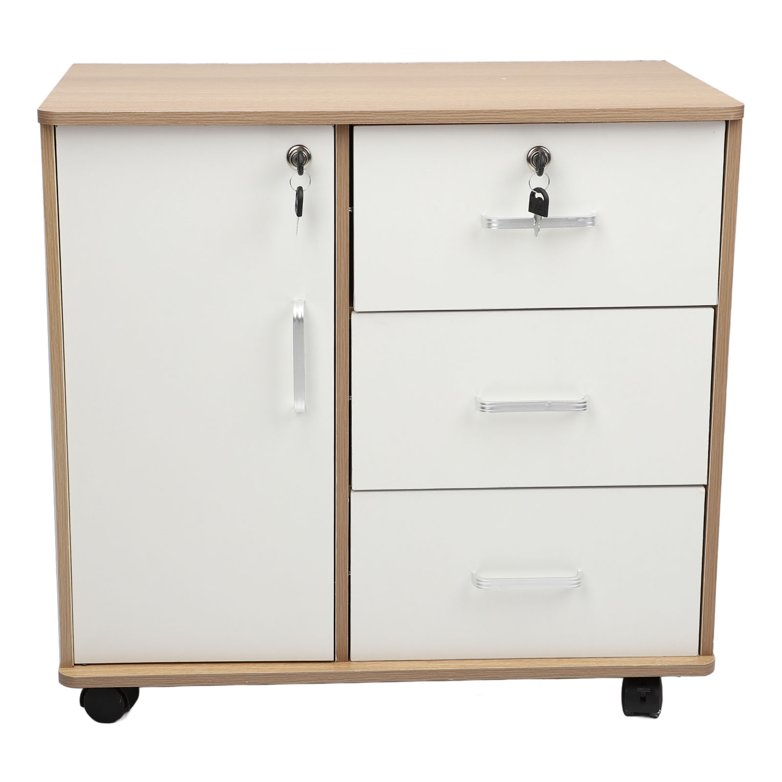 Armário de armazenamento de cabeceira com fechadura, rodas removíveis, mesa final de madeira antirroubo para documentos de arquivo