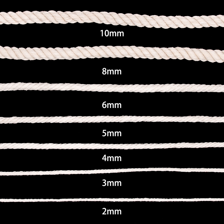 Cordón de macramé de algodón 100% de 1mm-10mm, cuerda DIY hecha a mano para colgar en la pared, cuerda Natural de 3mm, costura Bohemia, decoración del hogar para boda
