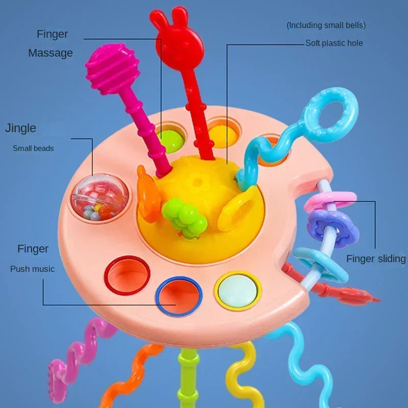 Cartoon Duck Astronaut Pull String Montessori Activity Development Silicone Teething Sensory Grip Training Early Educational Toy