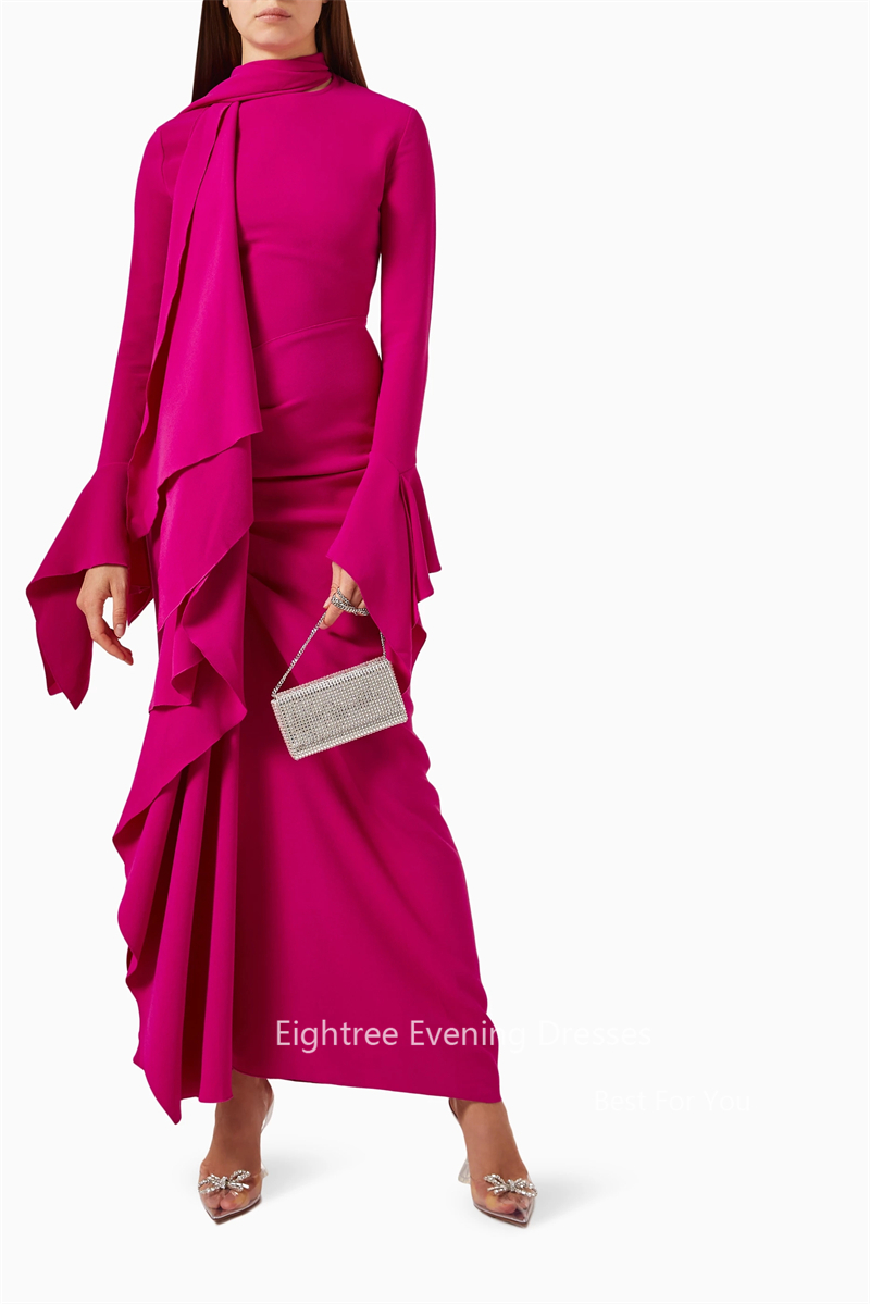 Eightree-シックなフスキアイブニングドレス,長袖,アラビア風の衣装,ウエディングドレス,ストラッチサテン,カジュアルなビーチドレス,カスタムメイド