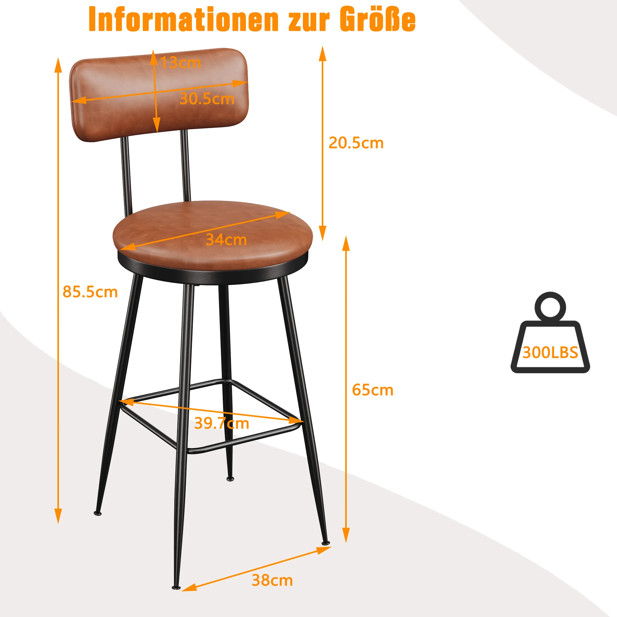 Set di sedie da bar Lazyspace da 2 pezzi con cuscino e schienale in PU, sgabello da bar con gambe in metallo per bar da ufficio domestico