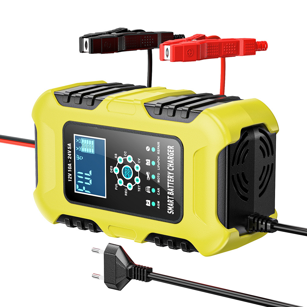 FOXSUR 車のバッテリー充電器 12V/10A 24V/5A 全自動 AGM ウェットスマートバッテリー充電器メンテナーポータブルバッテリー充電器