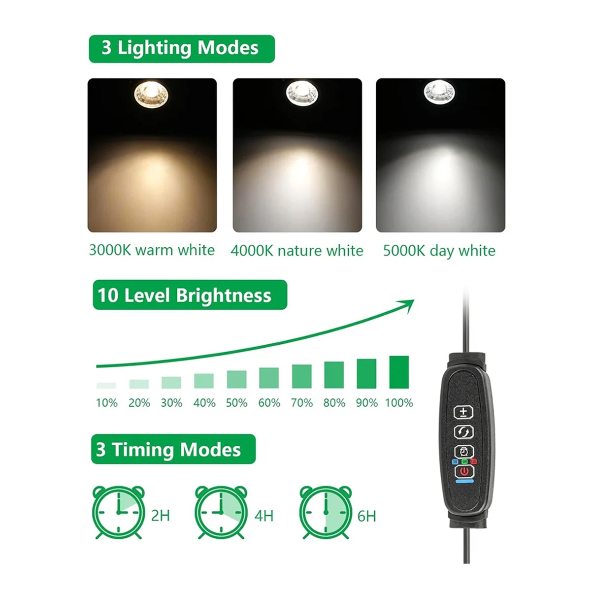 Faretti BABQ per interni Luci per interni con timer, faretto da pavimento da 3 W per interni, spina americana per luce 3000K/4000K/5000K