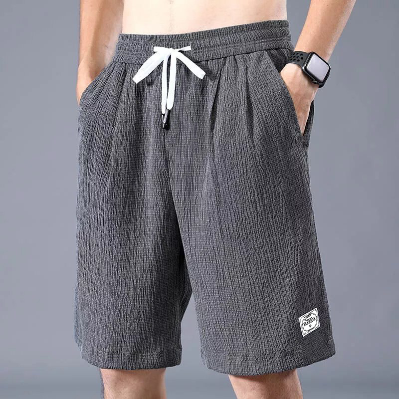 Pantalones cortos de seda Lce para hombre, pantalones cortos deportivos finos, sueltos, pierna recta, frescos, transpirables, nueva tendencia de moda, XL-XXXL informal